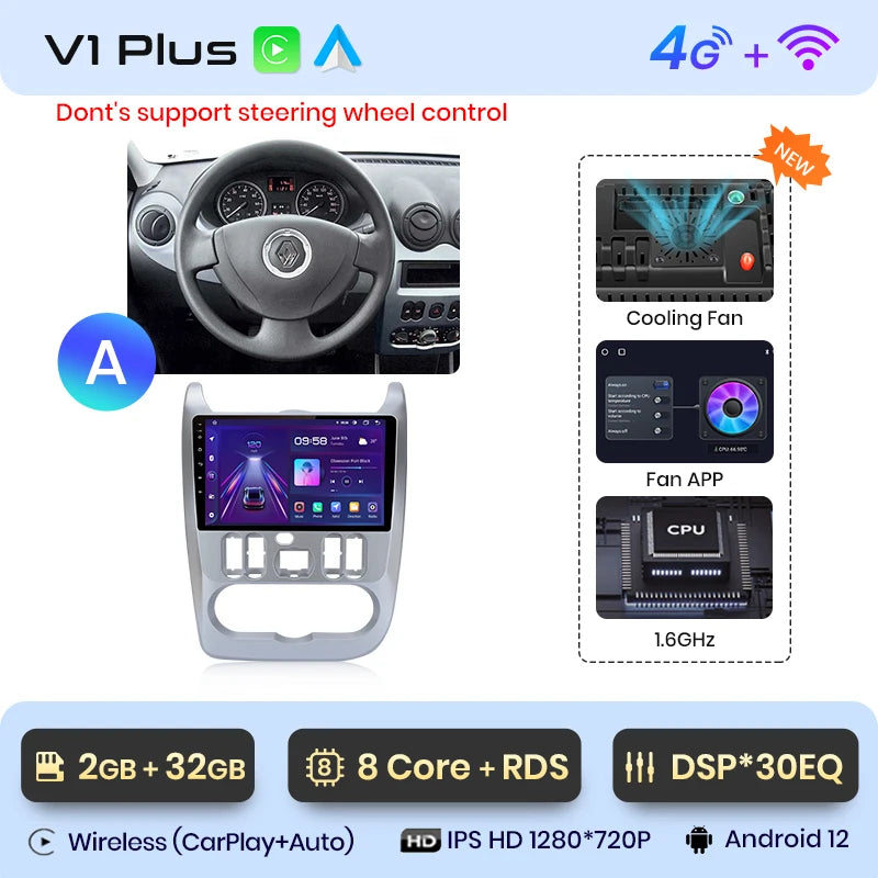 Junsun V1pro 2 DIN Android Auto Radio para Renault Logan 1 Sandero 2009-2013 Dacia Duster Carplay 4G Car Multimedia GPS Autoradio 