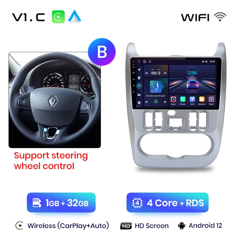 Junsun V1pro 2 din Android Auto Radio for Renault Logan 1 Sandero 2009-2013 Dacia Duster Carplay 4G Car Multimedia GPS autoradio