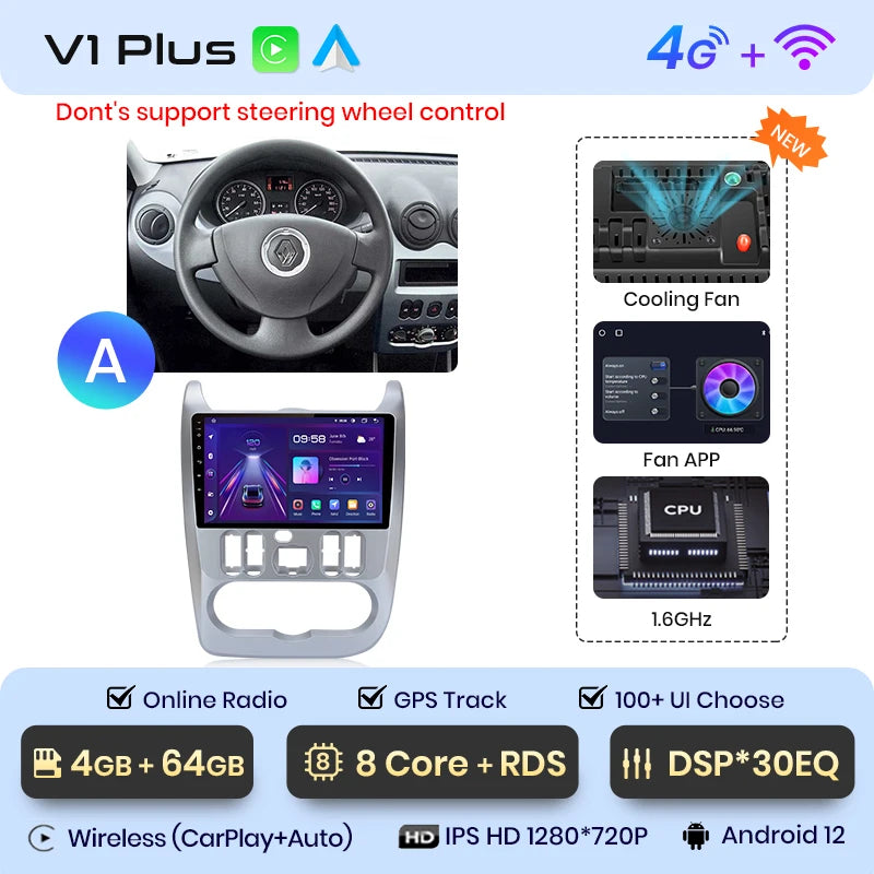 Junsun V1pro 2 DIN Android Auto Radio para Renault Logan 1 Sandero 2009-2013 Dacia Duster Carplay 4G Car Multimedia GPS Autoradio 