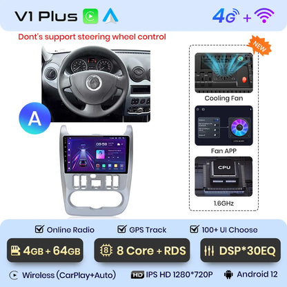 Junsun V1pro 2 DIN Android Auto Radio para Renault Logan 1 Sandero 2009-2013 Dacia Duster Carplay 4G Car Multimedia GPS Autoradio 