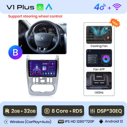 Junsun V1pro 2 DIN Android Auto Radio para Renault Logan 1 Sandero 2009-2013 Dacia Duster Carplay 4G Car Multimedia GPS Autoradio 