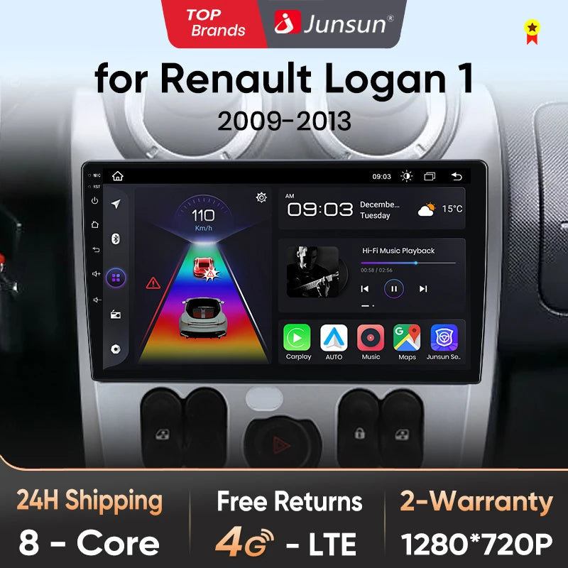 Junsun V1pro 2 DIN Android Auto Radio para Renault Logan 1 Sandero 2009-2013 Dacia Duster Carplay 4G Car Multimedia GPS Autoradio 