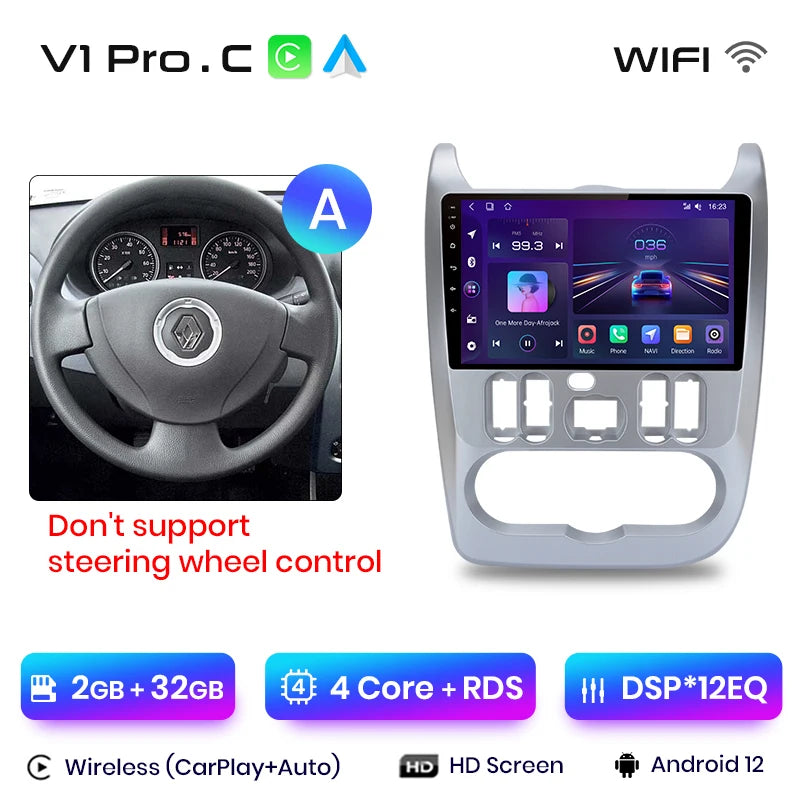Junsun V1pro 2 DIN Android Auto Radio para Renault Logan 1 Sandero 2009-2013 Dacia Duster Carplay 4G Car Multimedia GPS Autoradio 