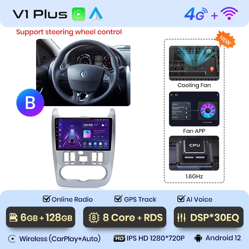 Junsun V1pro 2 DIN Android Auto Radio para Renault Logan 1 Sandero 2009-2013 Dacia Duster Carplay 4G Car Multimedia GPS Autoradio 