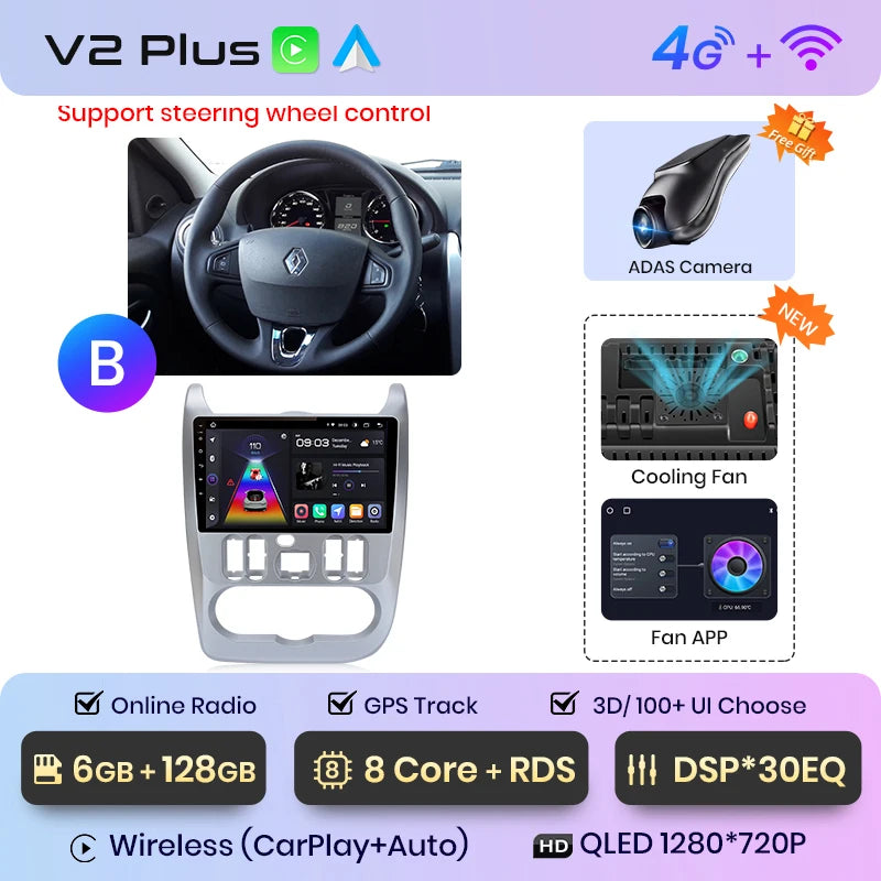 Junsun V1pro 2 din Android Auto Radio for Renault Logan 1 Sandero 2009-2013 Dacia Duster Carplay 4G Car Multimedia GPS autoradio