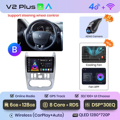 Junsun V1pro 2 DIN Android Auto Radio para Renault Logan 1 Sandero 2009-2013 Dacia Duster Carplay 4G Car Multimedia GPS Autoradio 