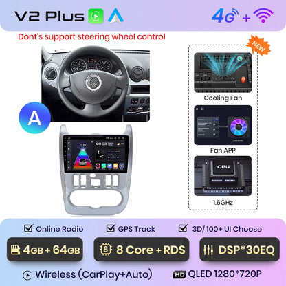 Junsun V1pro 2 DIN Android Auto Radio para Renault Logan 1 Sandero 2009-2013 Dacia Duster Carplay 4G Car Multimedia GPS Autoradio 
