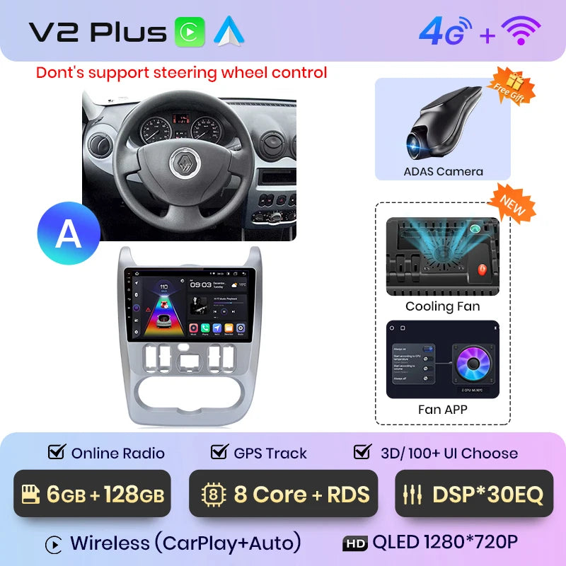 Junsun V1pro 2 DIN Android Auto Radio para Renault Logan 1 Sandero 2009-2013 Dacia Duster Carplay 4G Car Multimedia GPS Autoradio 