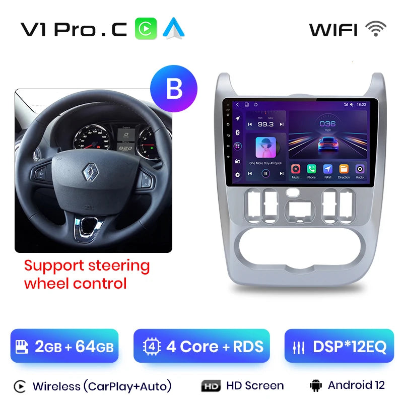 Junsun V1pro 2 din Android Auto Radio for Renault Logan 1 Sandero 2009-2013 Dacia Duster Carplay 4G Car Multimedia GPS autoradio