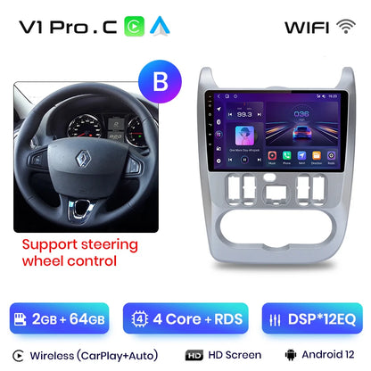 Junsun V1pro 2 DIN Android Auto Radio para Renault Logan 1 Sandero 2009-2013 Dacia Duster Carplay 4G Car Multimedia GPS Autoradio 