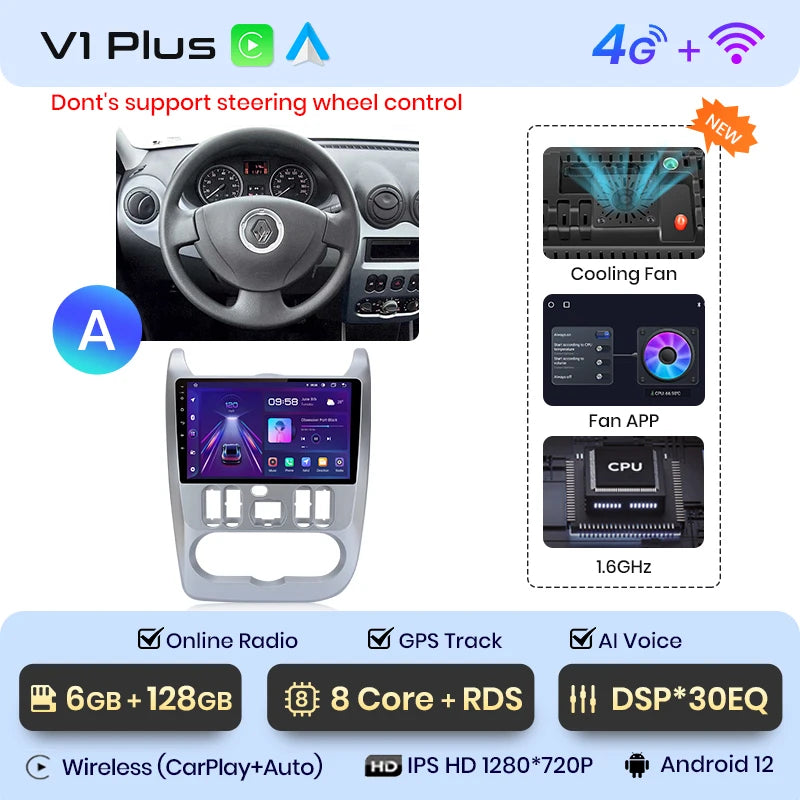 Junsun V1pro 2 din Android Auto Radio for Renault Logan 1 Sandero 2009-2013 Dacia Duster Carplay 4G Car Multimedia GPS autoradio
