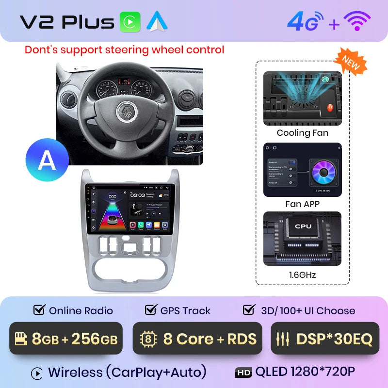 Junsun V1pro 2 DIN Android Auto Radio para Renault Logan 1 Sandero 2009-2013 Dacia Duster Carplay 4G Car Multimedia GPS Autoradio 