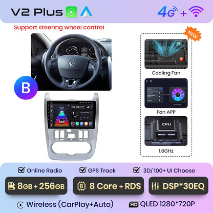 Junsun V1pro 2 DIN Android Auto Radio para Renault Logan 1 Sandero 2009-2013 Dacia Duster Carplay 4G Car Multimedia GPS Autoradio 
