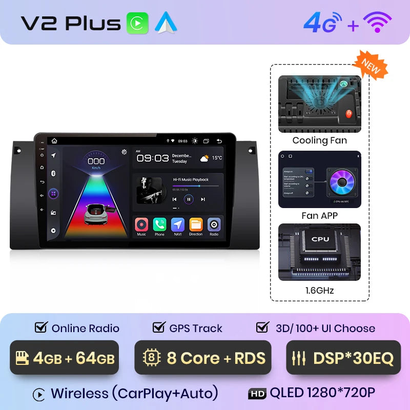 Junsun V1pro AI Voice 2 DIN Android Auto Radio para BMW 5 E39 1995-2003 E53 X5 M5 Carplay 4G Car Multimedia GPS 2 DIN Autoradio 