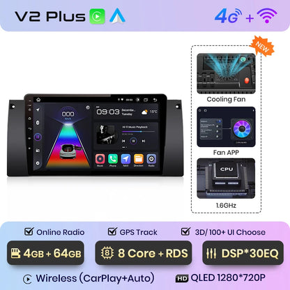 Junsun V1pro AI Voice 2 DIN Android Auto Radio para BMW 5 E39 1995-2003 E53 X5 M5 Carplay 4G Car Multimedia GPS 2 DIN Autoradio 