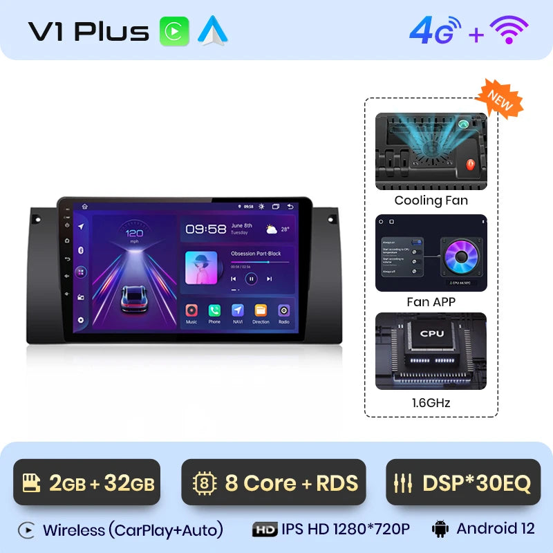 Junsun V1pro AI Voice 2 DIN Android Auto Radio para BMW 5 E39 1995-2003 E53 X5 M5 Carplay 4G Car Multimedia GPS 2 DIN Autoradio 
