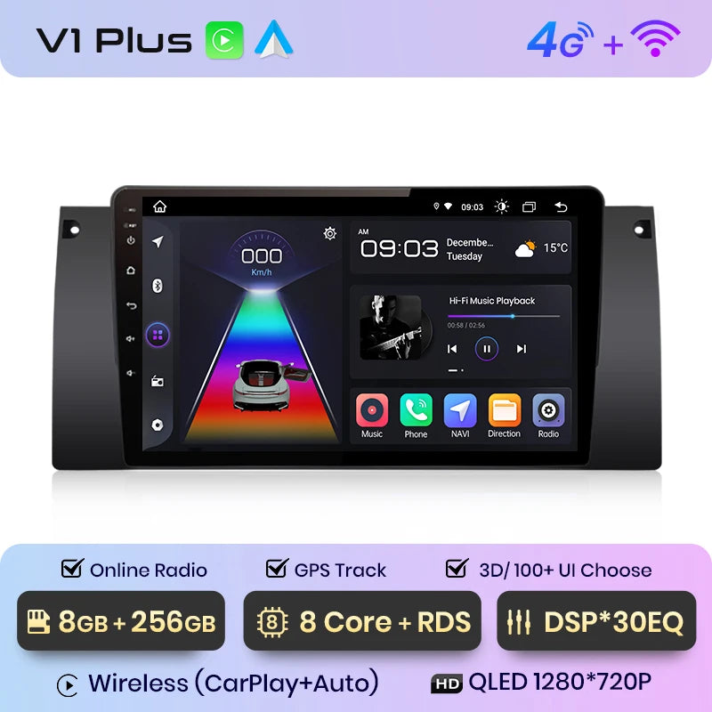 Junsun V1pro AI Voice 2 din Android Auto Radio For BMW 5 E39 1995 - 2003  E53 X5 M5 Carplay 4G Car Multimedia GPS 2din autoradio