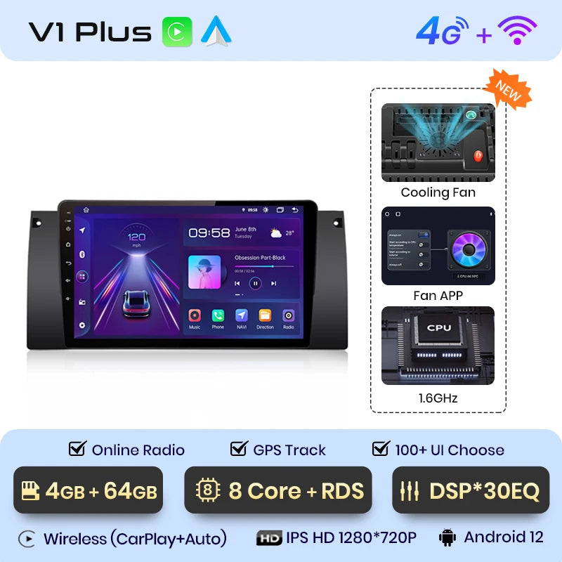 Junsun V1pro AI Voice 2 din Android Auto Radio For BMW 5 E39 1995 - 2003  E53 X5 M5 Carplay 4G Car Multimedia GPS 2din autoradio