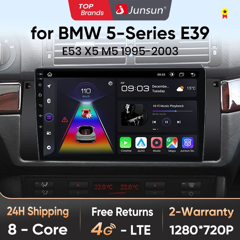 Junsun V1pro AI Voice 2 DIN Android Auto Radio para BMW 5 E39 1995-2003 E53 X5 M5 Carplay 4G Car Multimedia GPS 2 DIN Autoradio 