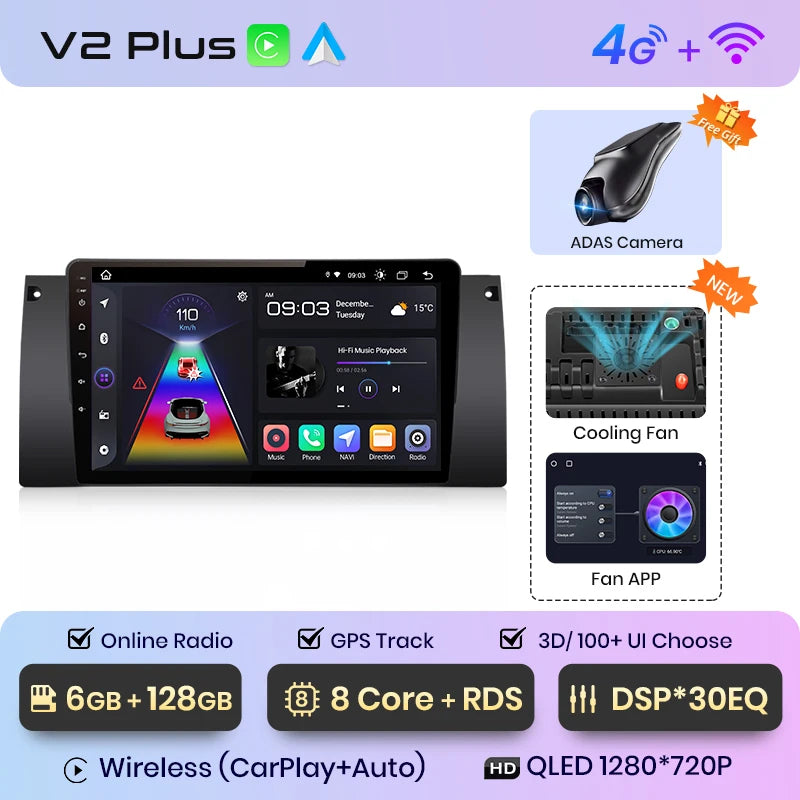 Junsun V1pro AI Voice 2 DIN Android Auto Radio para BMW 5 E39 1995-2003 E53 X5 M5 Carplay 4G Car Multimedia GPS 2 DIN Autoradio 