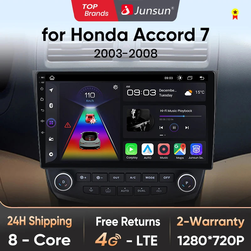 Junsun V1pro AI Voice 2 DIN Android Auto Radio para Honda Accord 7 2003-2008 Carplay 4G Car Multimedia GPS 2 DIN Autoradio 