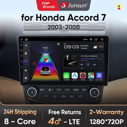 Junsun V1pro AI Voice 2 DIN Android Auto Radio para Honda Accord 7 2003-2008 Carplay 4G Car Multimedia GPS 2 DIN Autoradio 
