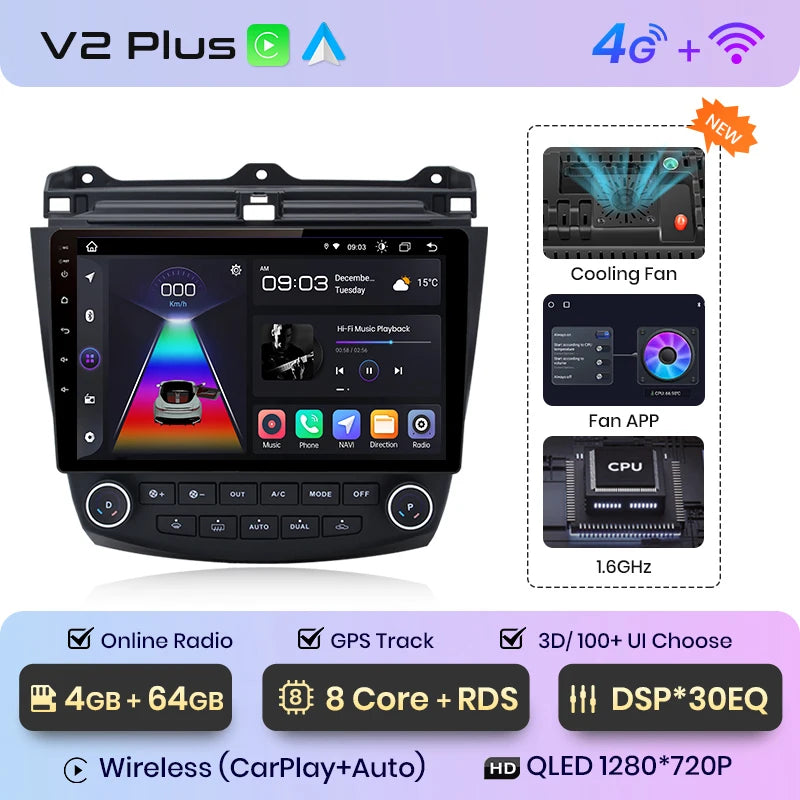 Junsun V1pro AI Voice 2 DIN Android Auto Radio para Honda Accord 7 2003-2008 Carplay 4G Car Multimedia GPS 2 DIN Autoradio 