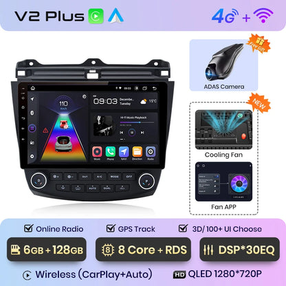 Junsun V1pro AI Voice 2 DIN Android Auto Radio para Honda Accord 7 2003-2008 Carplay 4G Car Multimedia GPS 2 DIN Autoradio 