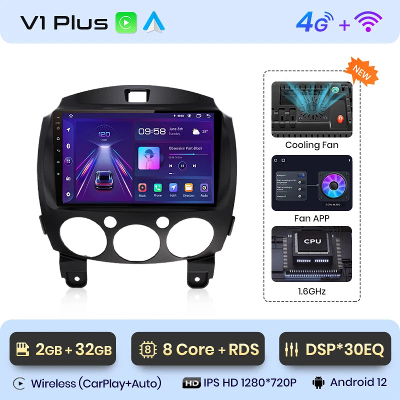 Junsun V1pro AI voz 2 din Android Auto Radio para MAZDA 2 Mazda2 2007-2014 Carplay 4G coche Multimedia GPS 2din autoradio 