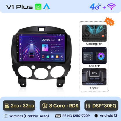 Junsun V1pro AI voz 2 din Android Auto Radio para MAZDA 2 Mazda2 2007-2014 Carplay 4G coche Multimedia GPS 2din autoradio 