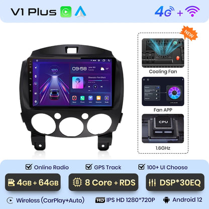 Junsun V1pro AI voz 2 din Android Auto Radio para MAZDA 2 Mazda2 2007-2014 Carplay 4G coche Multimedia GPS 2din autoradio 
