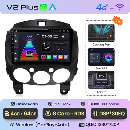 Junsun V1pro AI voz 2 din Android Auto Radio para MAZDA 2 Mazda2 2007-2014 Carplay 4G coche Multimedia GPS 2din autoradio 
