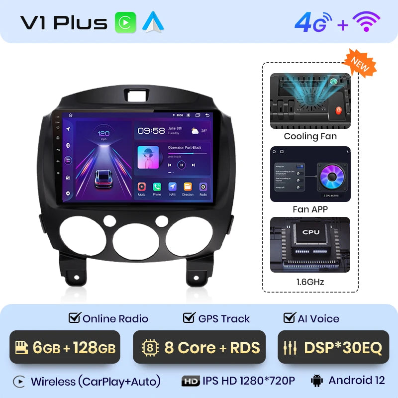 Junsun V1pro AI voz 2 din Android Auto Radio para MAZDA 2 Mazda2 2007-2014 Carplay 4G coche Multimedia GPS 2din autoradio 