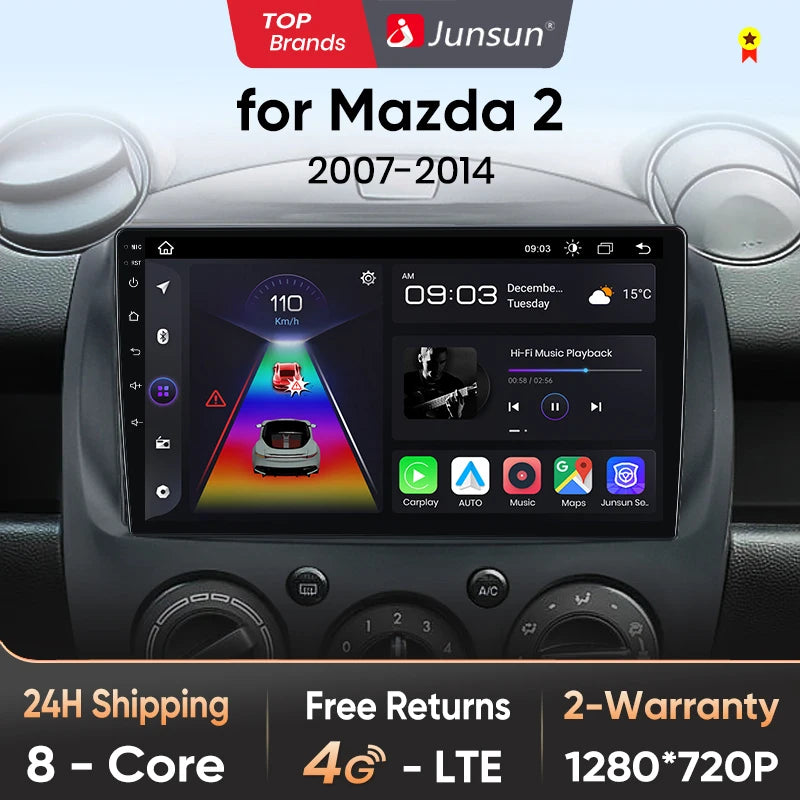 Junsun V1pro AI Voice 2 din Android Auto Radio For MAZDA 2 Mazda2 2007-2014 Carplay 4G Car Multimedia GPS 2din autoradio