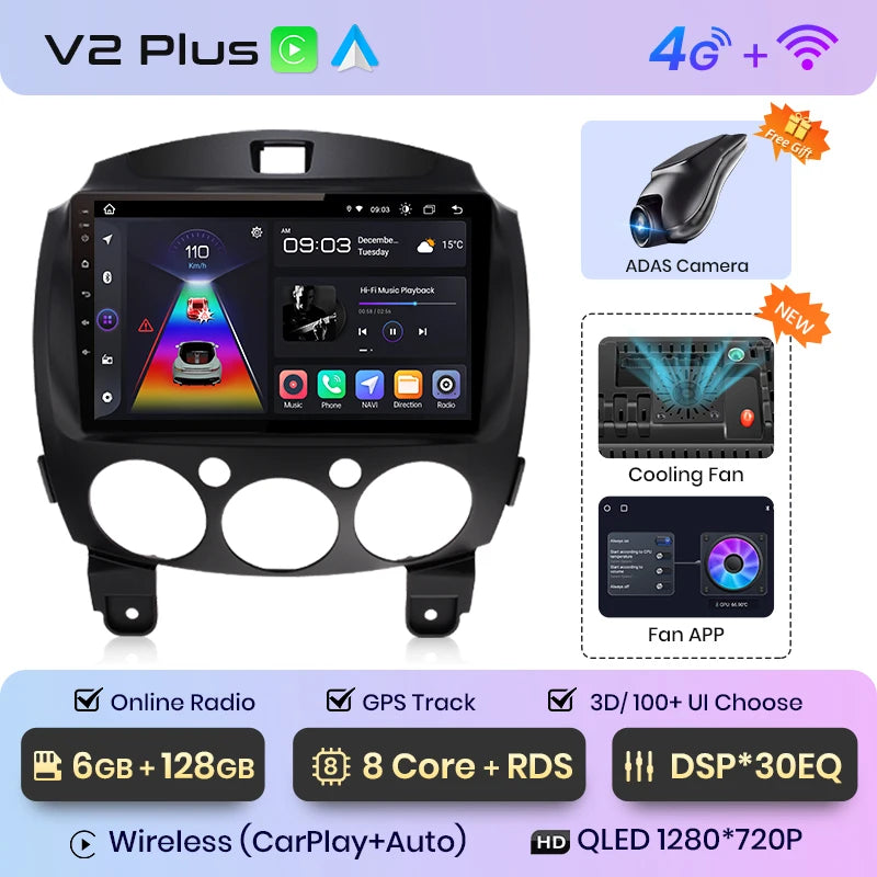 Junsun V1pro AI voz 2 din Android Auto Radio para MAZDA 2 Mazda2 2007-2014 Carplay 4G coche Multimedia GPS 2din autoradio 