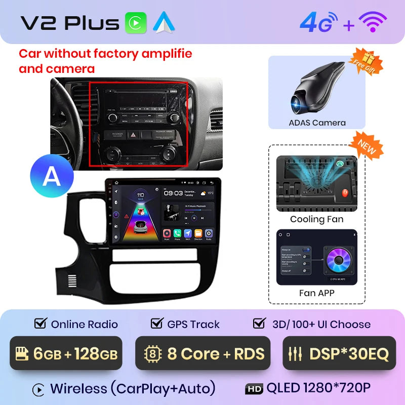 Junsun V1pro AI Voice 2 DIN Android Auto Radio para Mitsubishi Outlander 3 GF0W GG0W 2012-2018 Carplay Autoradio multimedia para coche 