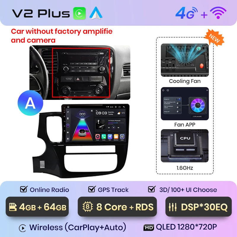 Junsun V1pro AI Voice 2 DIN Android Auto Radio para Mitsubishi Outlander 3 GF0W GG0W 2012-2018 Carplay Autoradio multimedia para coche 
