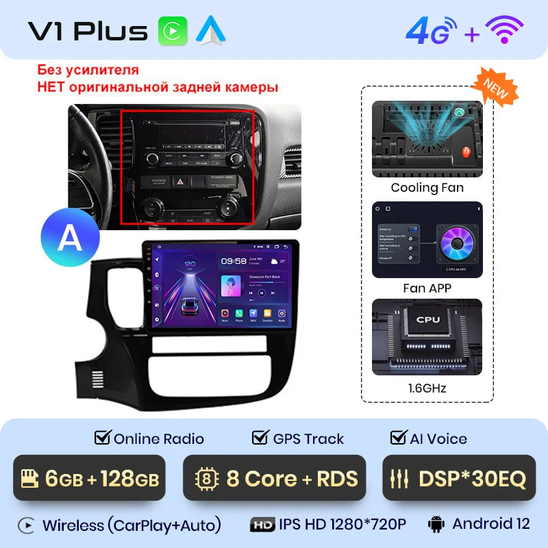 Junsun V1pro AI Voice 2 DIN Android Auto Radio para Mitsubishi Outlander 3 GF0W GG0W 2012-2018 Carplay Autoradio multimedia para coche 