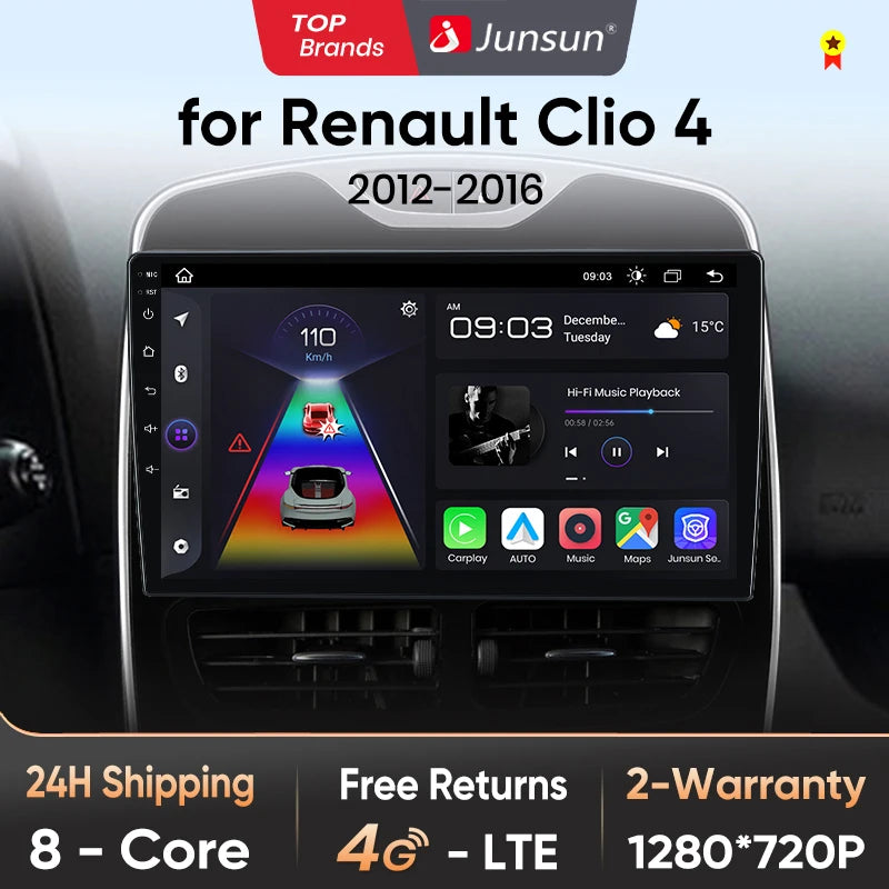 Junsun V1pro AI Voice 2 DIN Android Auto Radio para Renault Clio 4 ZOE 2012-2016 Carplay 4G Car Multimedia GPS 2 DIN Autoradio 