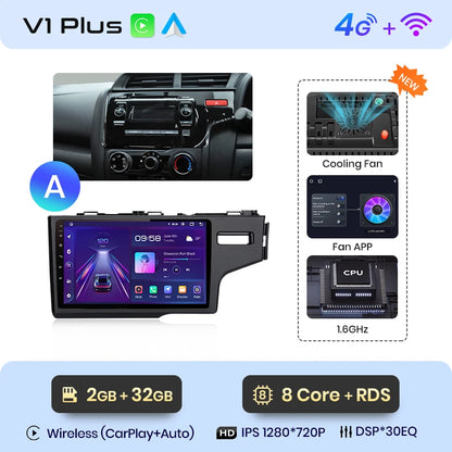 Junsun V1pro AI Voice - Radio para coche, reproductor multimedia Android Auto para Honda Fit Jazz 2014-2015, Carplay 4G, 2DIN, GPS 