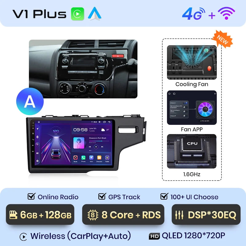 Junsun V1pro AI Voice Car Radio Android Auto Multimedia Player For HONDA FIT JAZZ 2014 2015 Carplay 4G 2din GPS autoradio