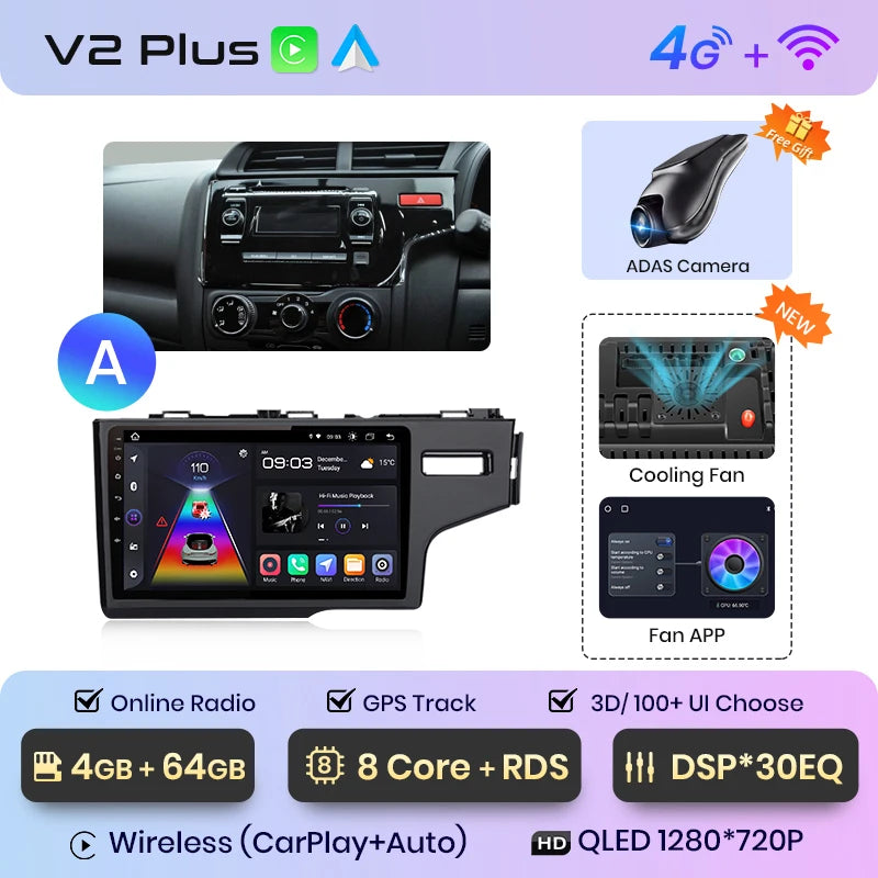 Junsun V1pro AI Voice Car Radio Android Auto Multimedia Player For HONDA FIT JAZZ 2014 2015 Carplay 4G 2din GPS autoradio