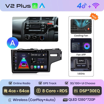 Junsun V1pro AI Voice - Radio para coche, reproductor multimedia Android Auto para Honda Fit Jazz 2014-2015, Carplay 4G, 2DIN, GPS 