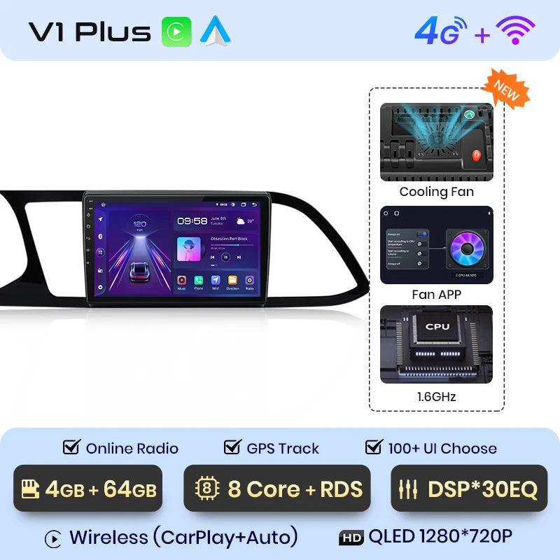Radio Junsun V1pro Android Auto para Seat Leon MK3 2012-2020 con Carplay inalámbrico 4G, GPS, 2DIN 