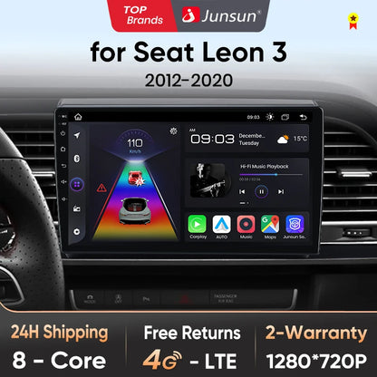 Radio Junsun V1pro Android Auto para Seat Leon MK3 2012-2020 con Carplay inalámbrico 4G, GPS, 2DIN 