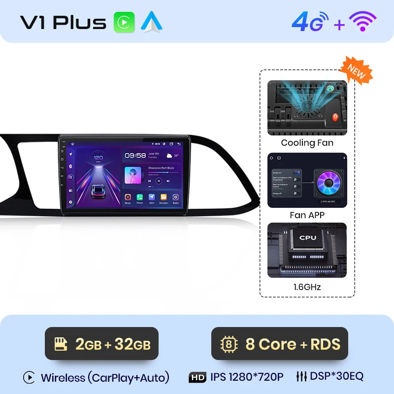Radio Junsun V1pro Android Auto para Seat Leon MK3 2012-2020 con Carplay inalámbrico 4G, GPS, 2DIN 