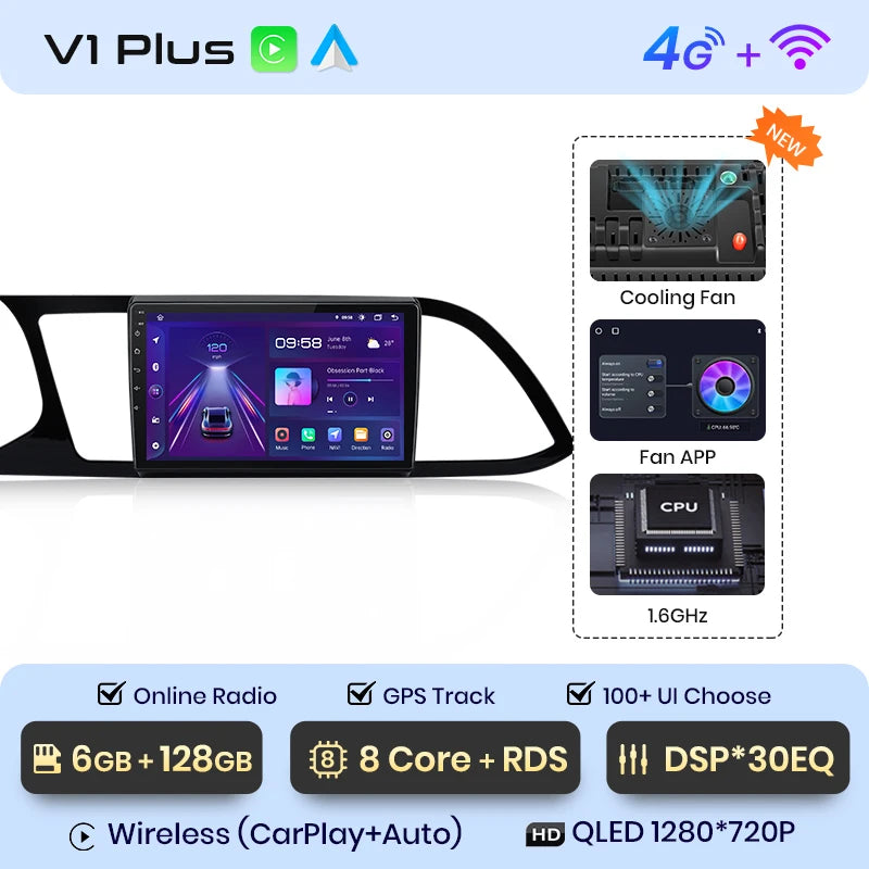 Radio Junsun V1pro Android Auto para Seat Leon MK3 2012-2020 con Carplay inalámbrico 4G, GPS, 2DIN 