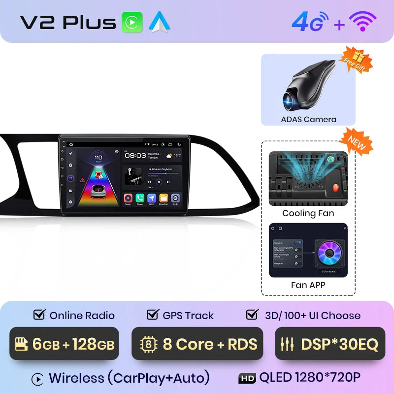 Radio Junsun V1pro Android Auto para Seat Leon MK3 2012-2020 con Carplay inalámbrico 4G, GPS, 2DIN 