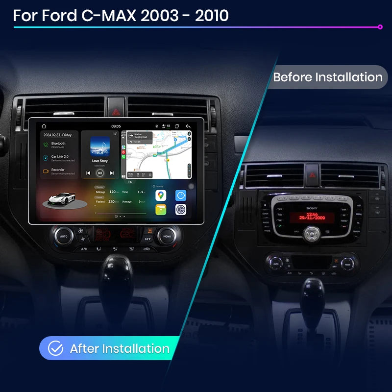 Junsun V3 Plus 2K Android 13 CarPlay inalámbrico Android Auto Sistemas inteligentes para Ford C-MAX 2003-2010 7870 Autoradio 