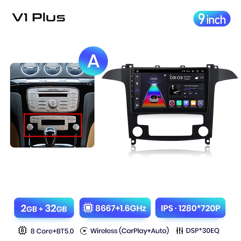 Junsun V3 Plus 2K Android 13 Wireless CarPlay Android Auto Car Intelligent Systems  For Ford S-Max S max 2007 - 2015 Autoradio